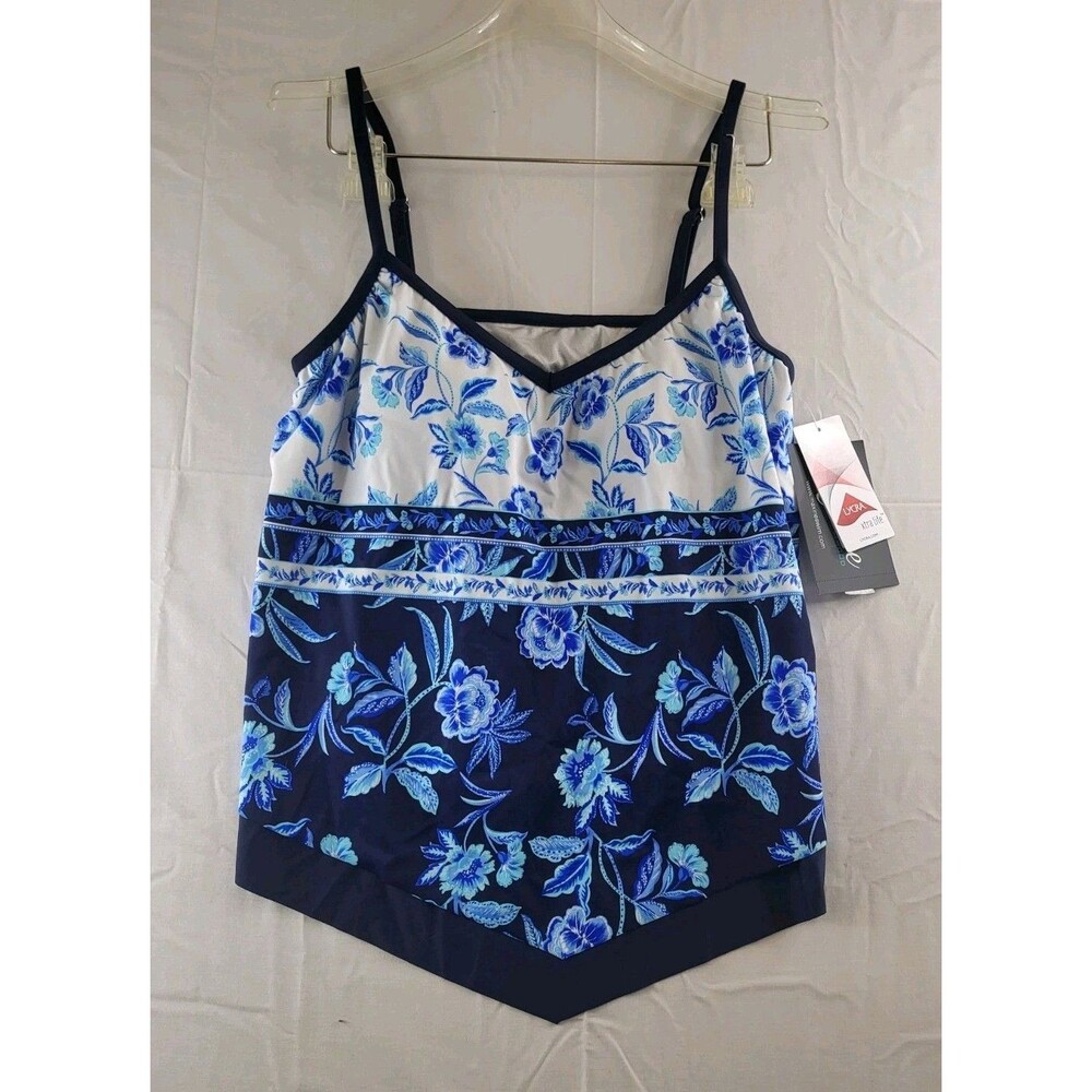 Maxine of Hollywood Swimming Top Women's Size 10 Blue Indigo Floral NWT